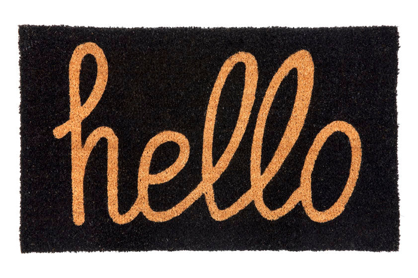 Hello - Black PVC Backed Coir Door Mat