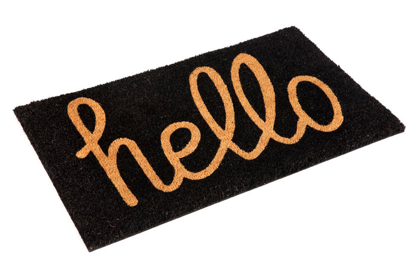 Hello - Black PVC Backed Coir Door Mat