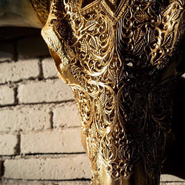 Buffalo Skull with Long Horns in Gold