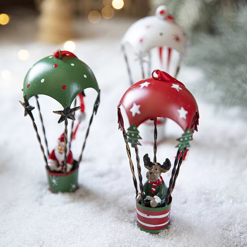 Creative Hot Air Balloon and Parachute Christmas Tree Ornaments - Pack of  Three