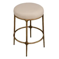Heston Brass Kitchen Stool in Natural Linen