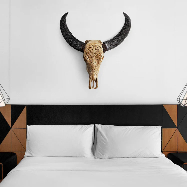 Etched Buffalo Skull in Gold