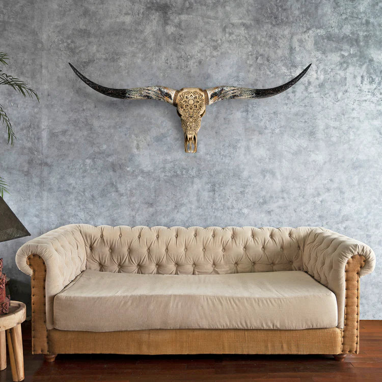 Buffalo Skull with Long Horns in Gold