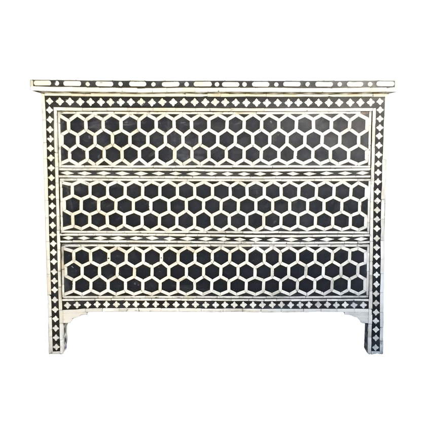 Bone Inlay 3 Drawer Chest in White