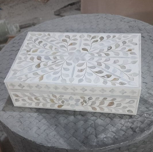 Zohi Interiors Signature Collection : Mother of Pearl Inlay Box in Floral/White