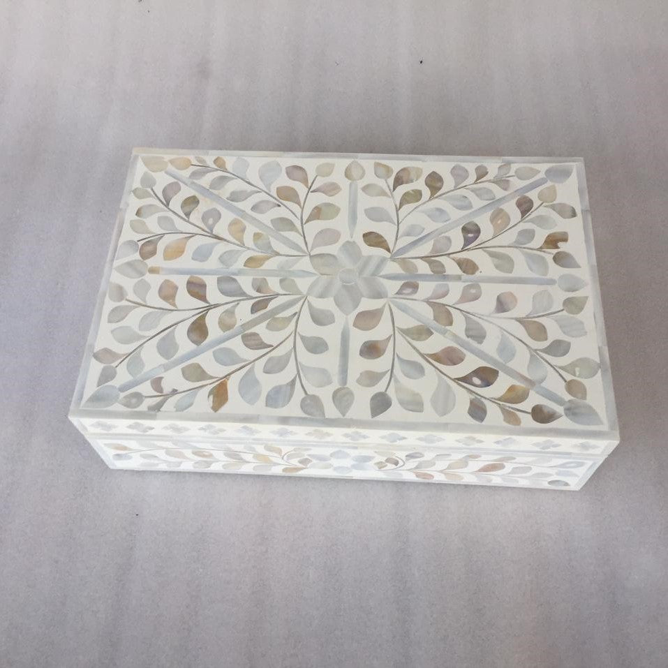 Zohi Interiors Signature Collection : Mother of Pearl Inlay Box in Floral/White