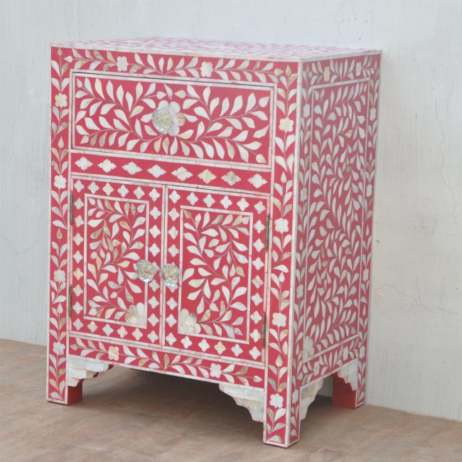 Mother of Pearl Inlay  Bedside Cabinet in Floral/Clementine