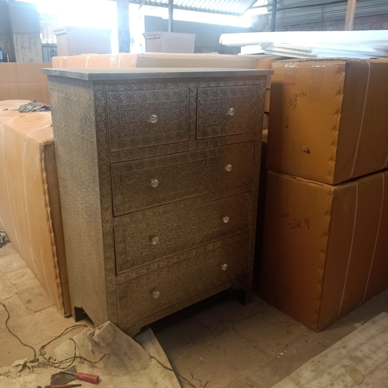 Embossed Metal 6 Drawer Chest