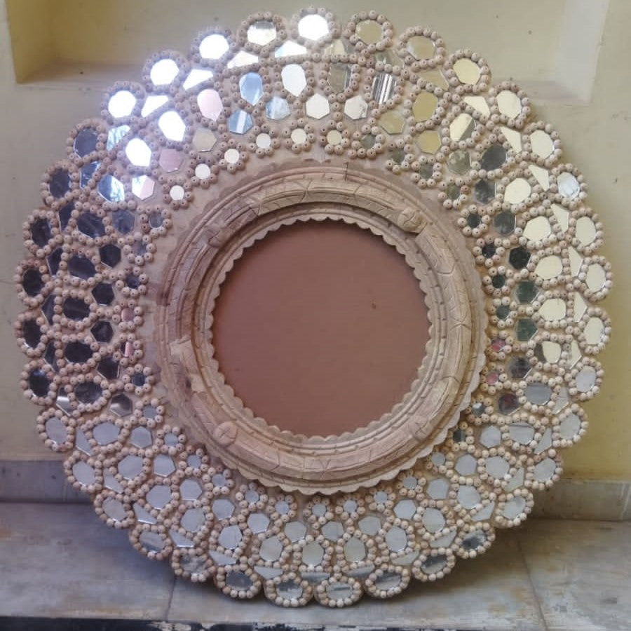 Peacock Mirror in White Wash