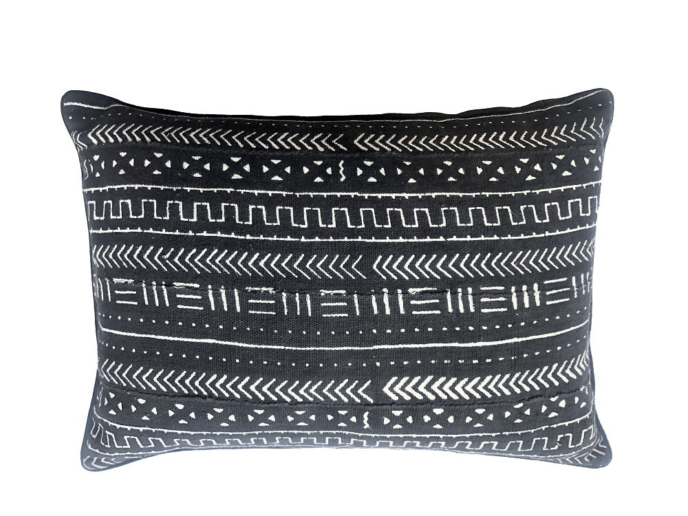 Mudcloth Lumbar Cushion in Black