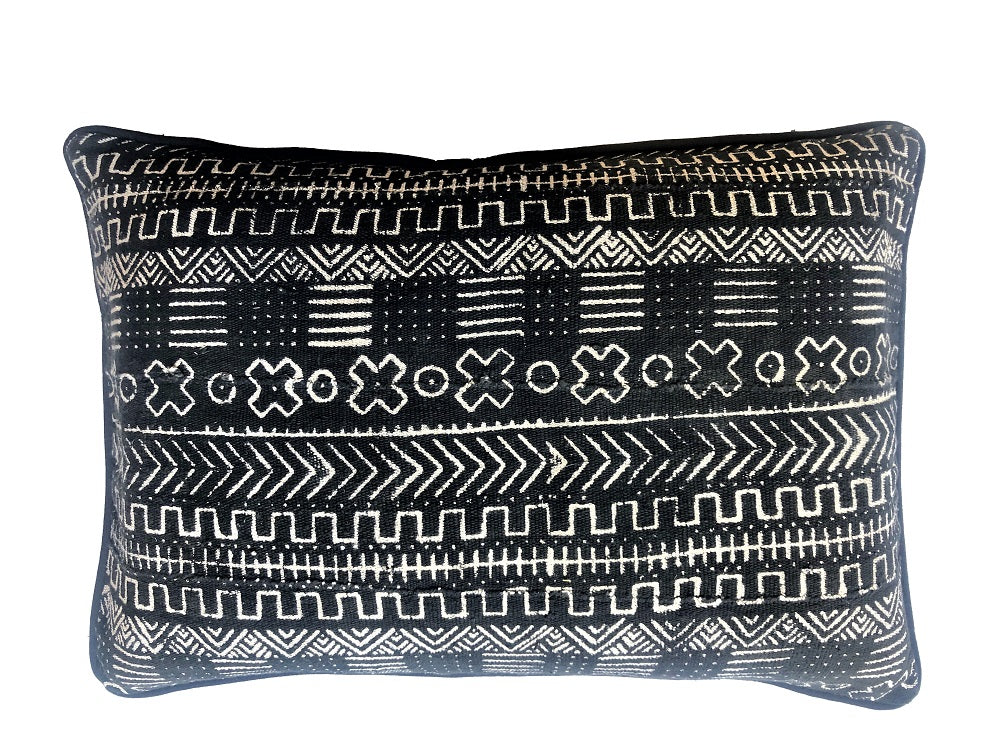 Mudcloth Lumbar Cushion in Black