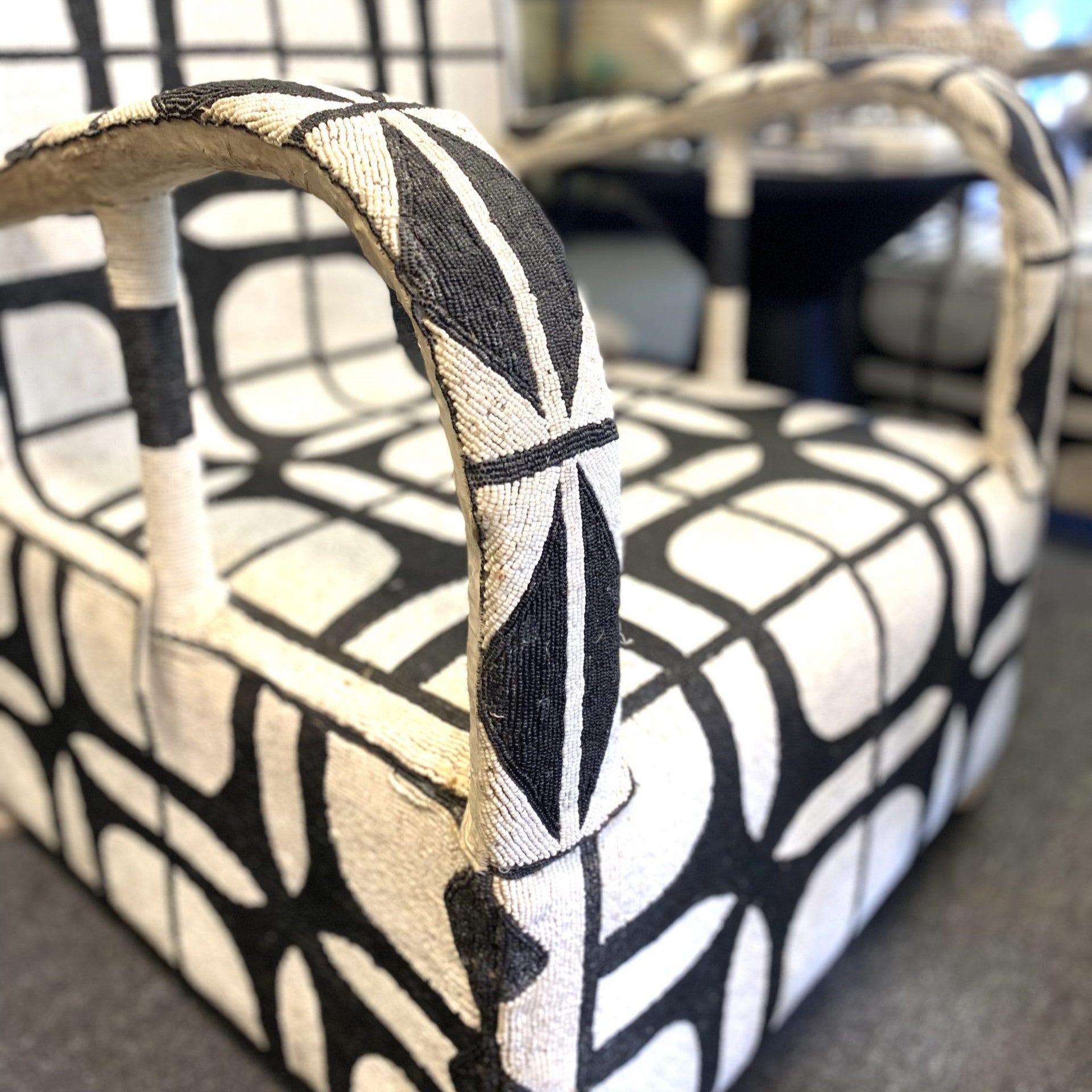 Nigerian Beaded Chair in Black & White