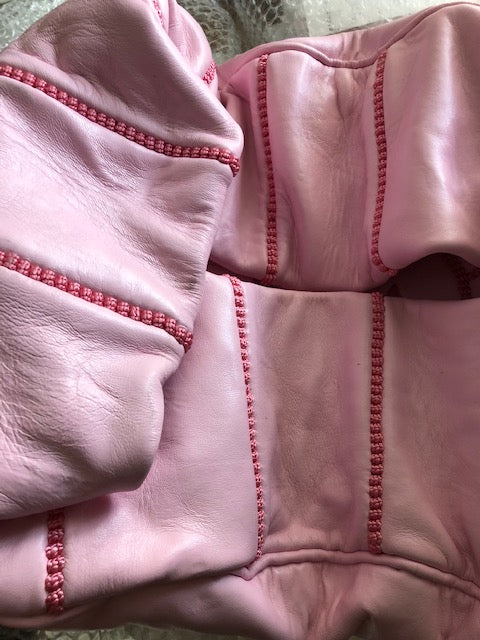 Moroccan Leather Pouffe in Carnation Pink