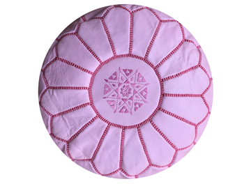 Moroccan Leather Pouffe in Carnation Pink