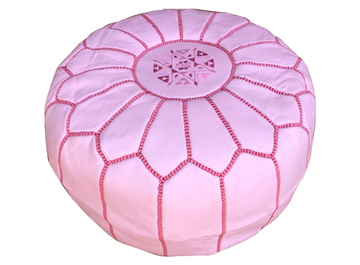 Moroccan Leather Pouffe in Carnation Pink
