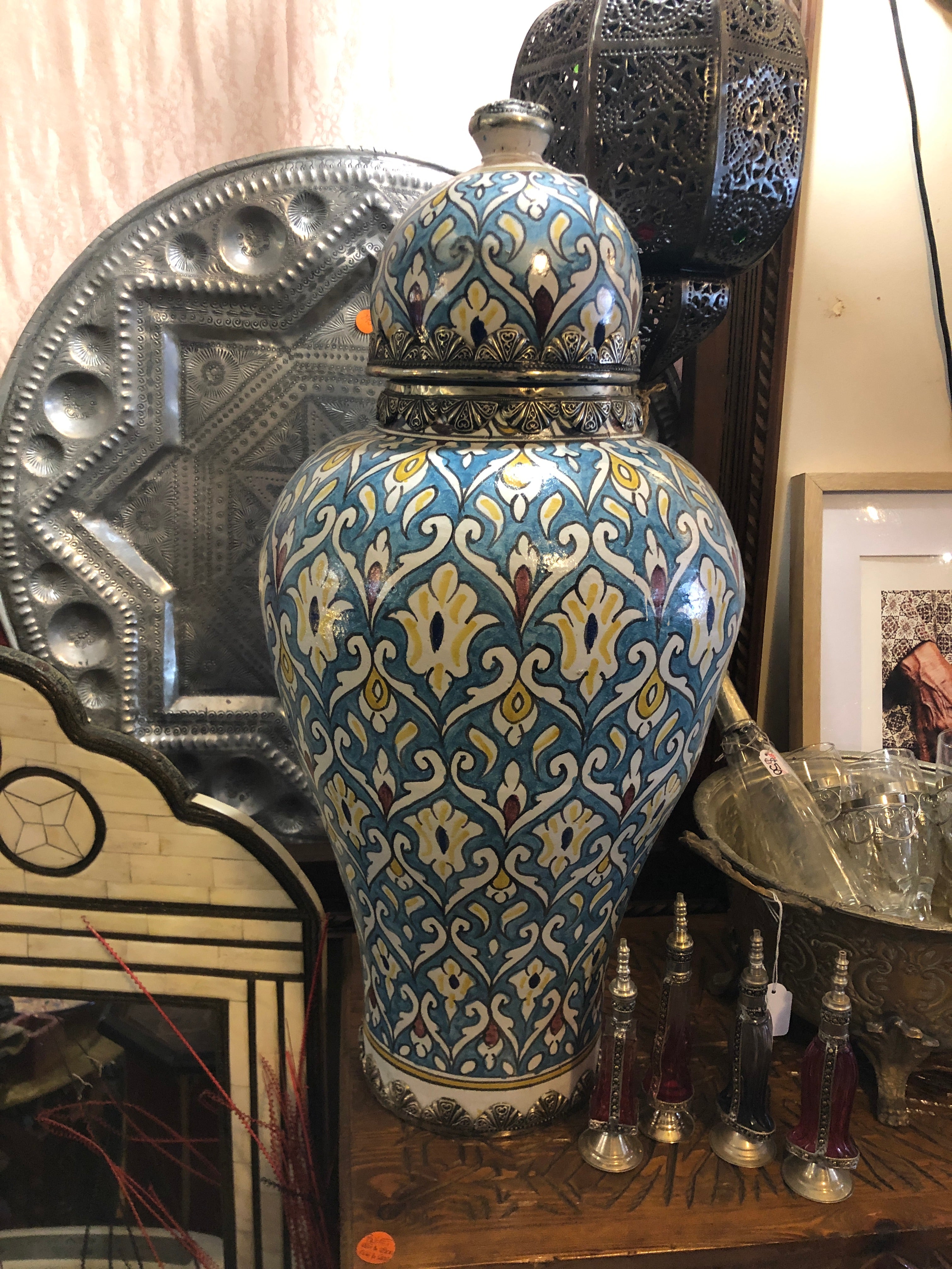 Moorish Fez Vessel with Lid in Turquoise