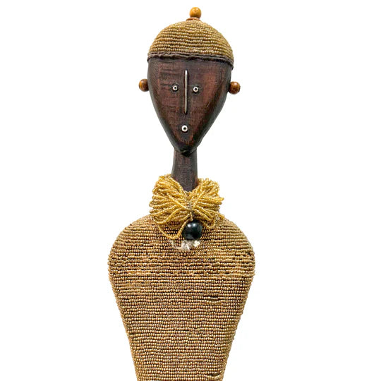 Tall Ndamji Beaded Doll in Gold