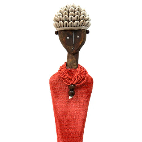Tall Ndamji Beaded Doll in Red