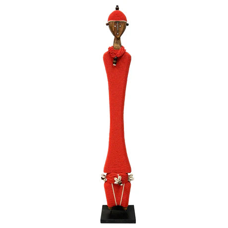 Tall Ndamji Beaded Doll in Red