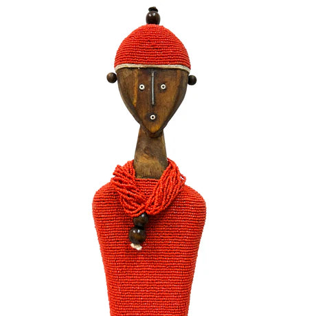 Tall Ndamji Beaded Doll in Red