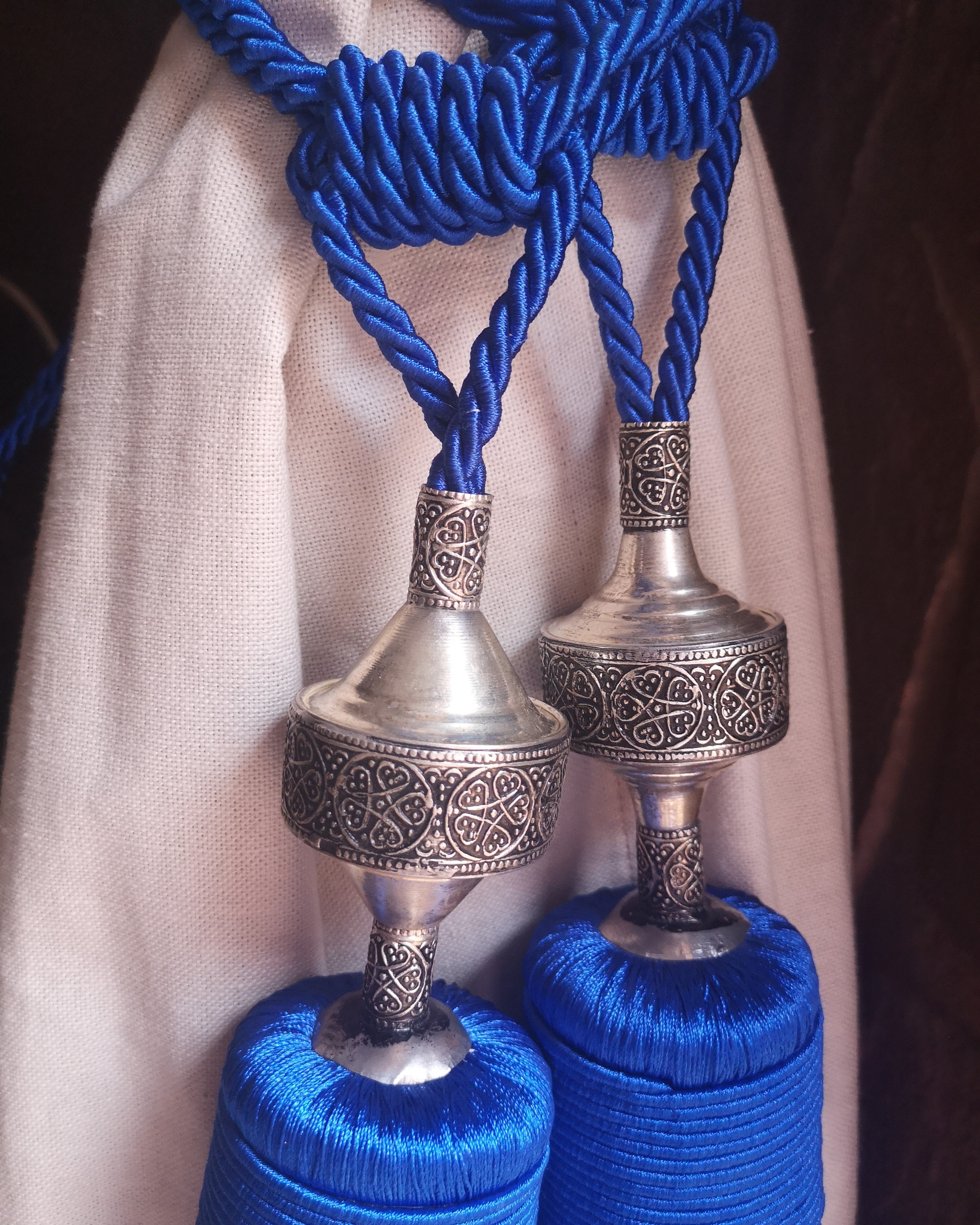 Moroccan Cactus Silk & White Brass Curtain Tie Back