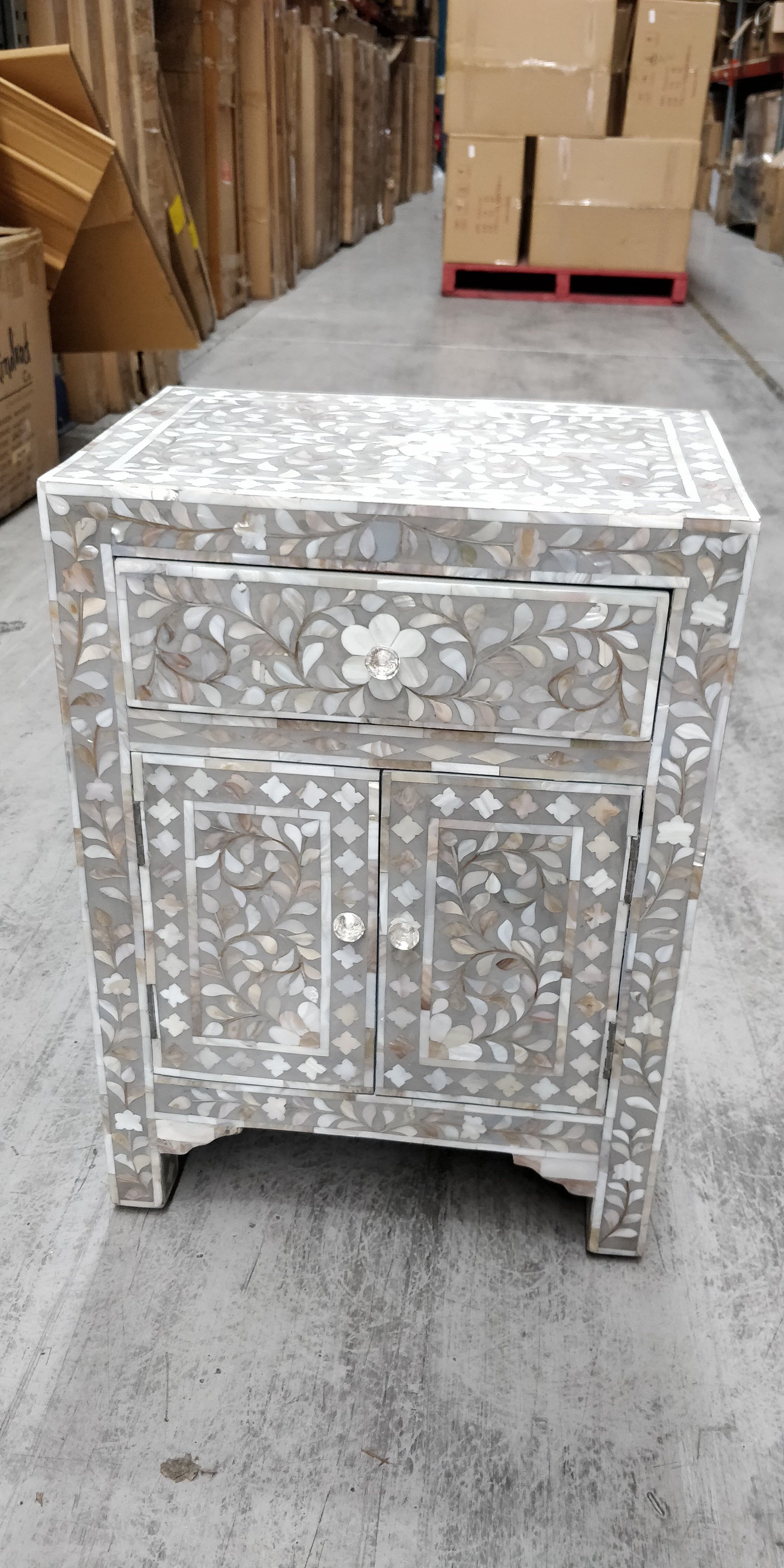 Mother of Pearl Inlay  Bedside Cabinet in Dahlia/Blush