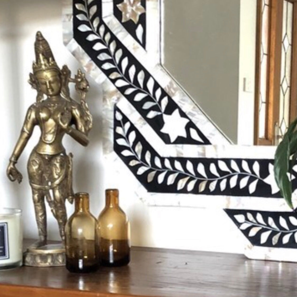 Bone Inlay Bedside Chest in Garden/Charcoal