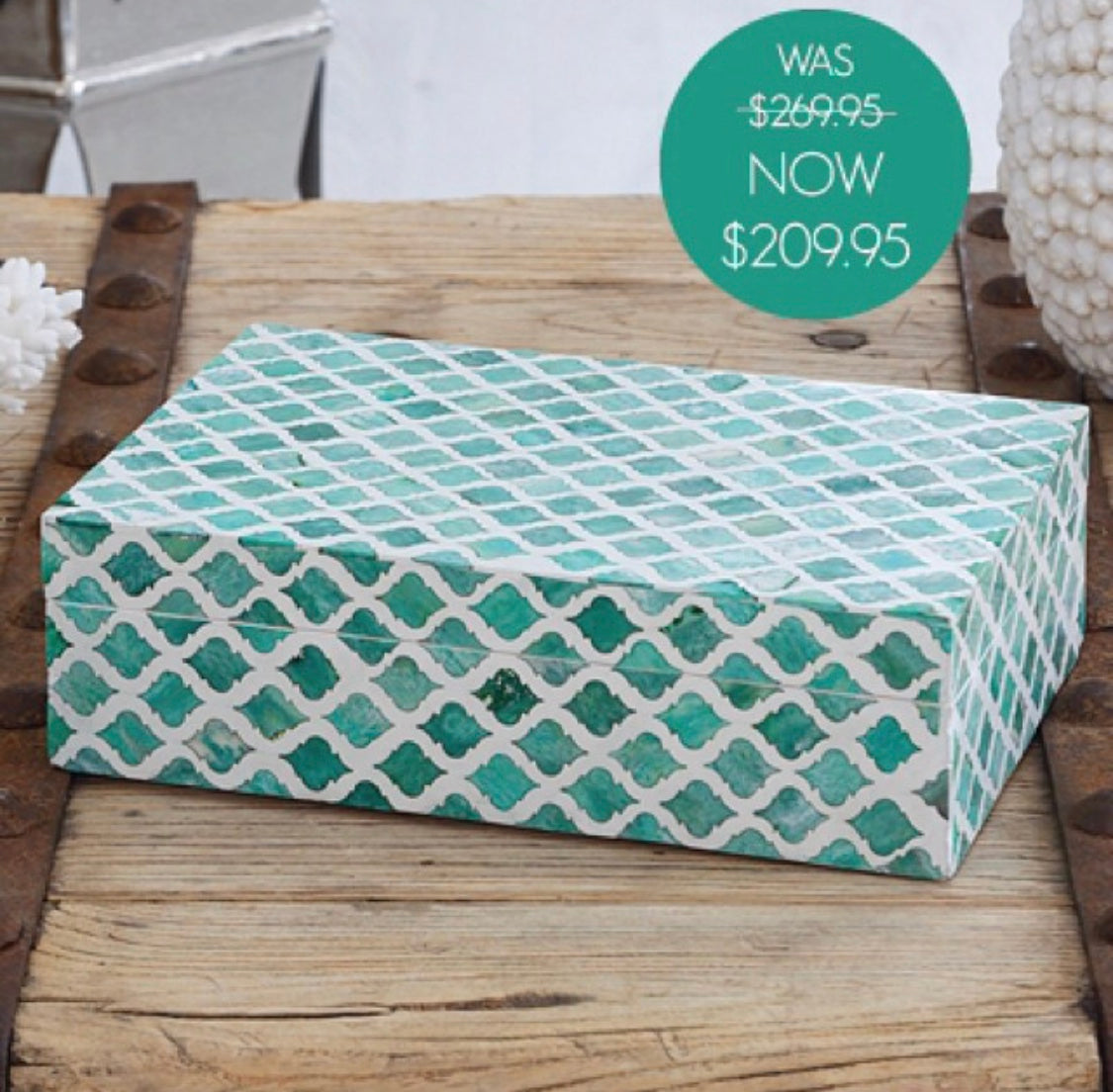 Zohi Interiors Signature Collection : Bone Inlay Large Box in Moroccan /Emerald