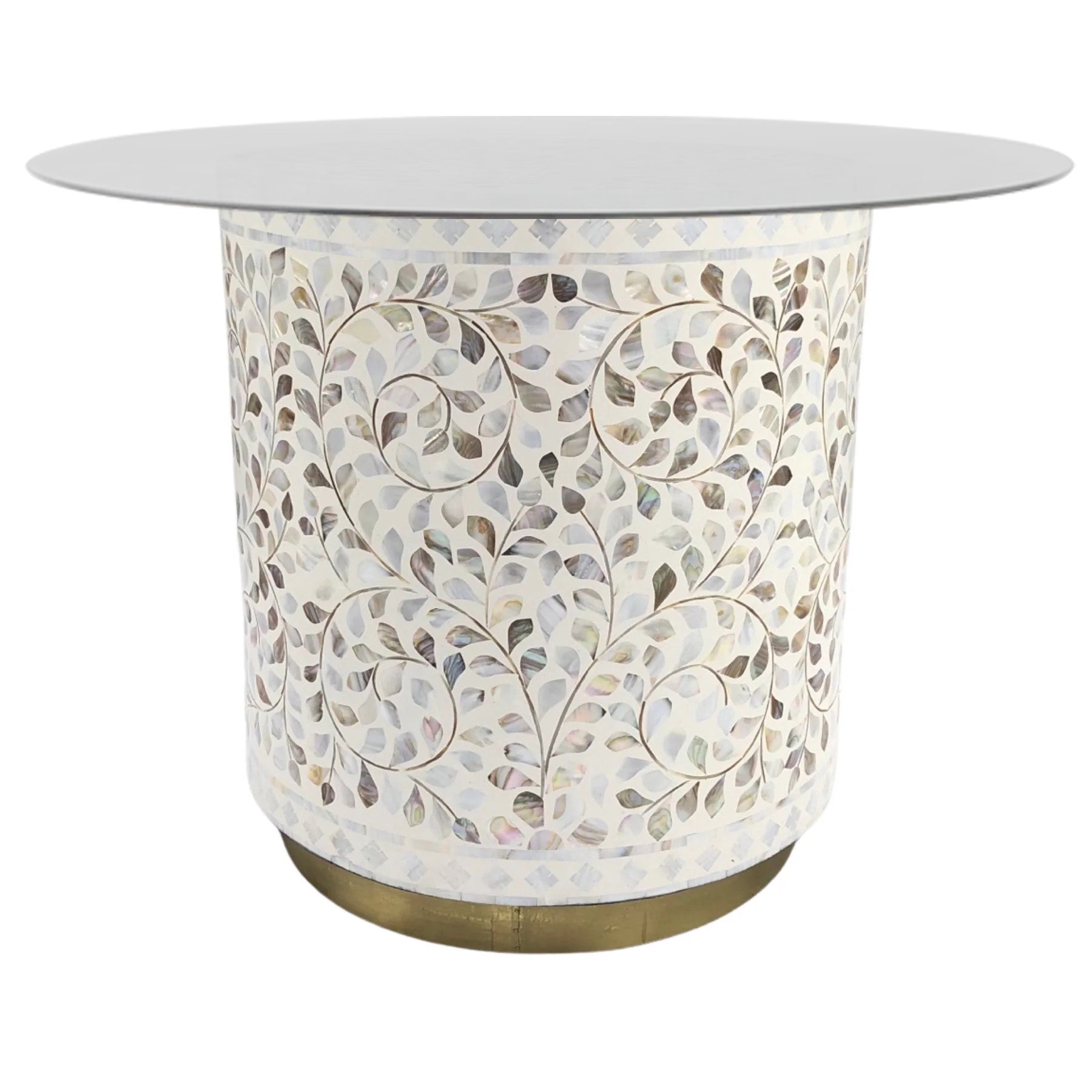 Mother of Pearl Inlay Side Table/Stool in Ivory