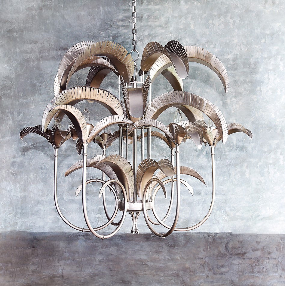 Cayman Island Palm Chandelier in Pewter