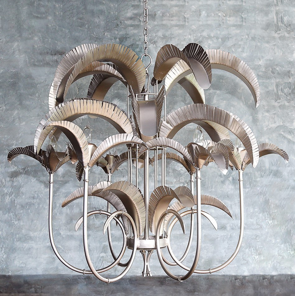 Cayman Island Palm Chandelier in Pewter