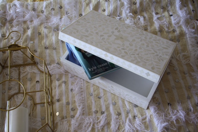 Zohi Interiors Signature Collection : Bone Inlay Large Box in Floral/White