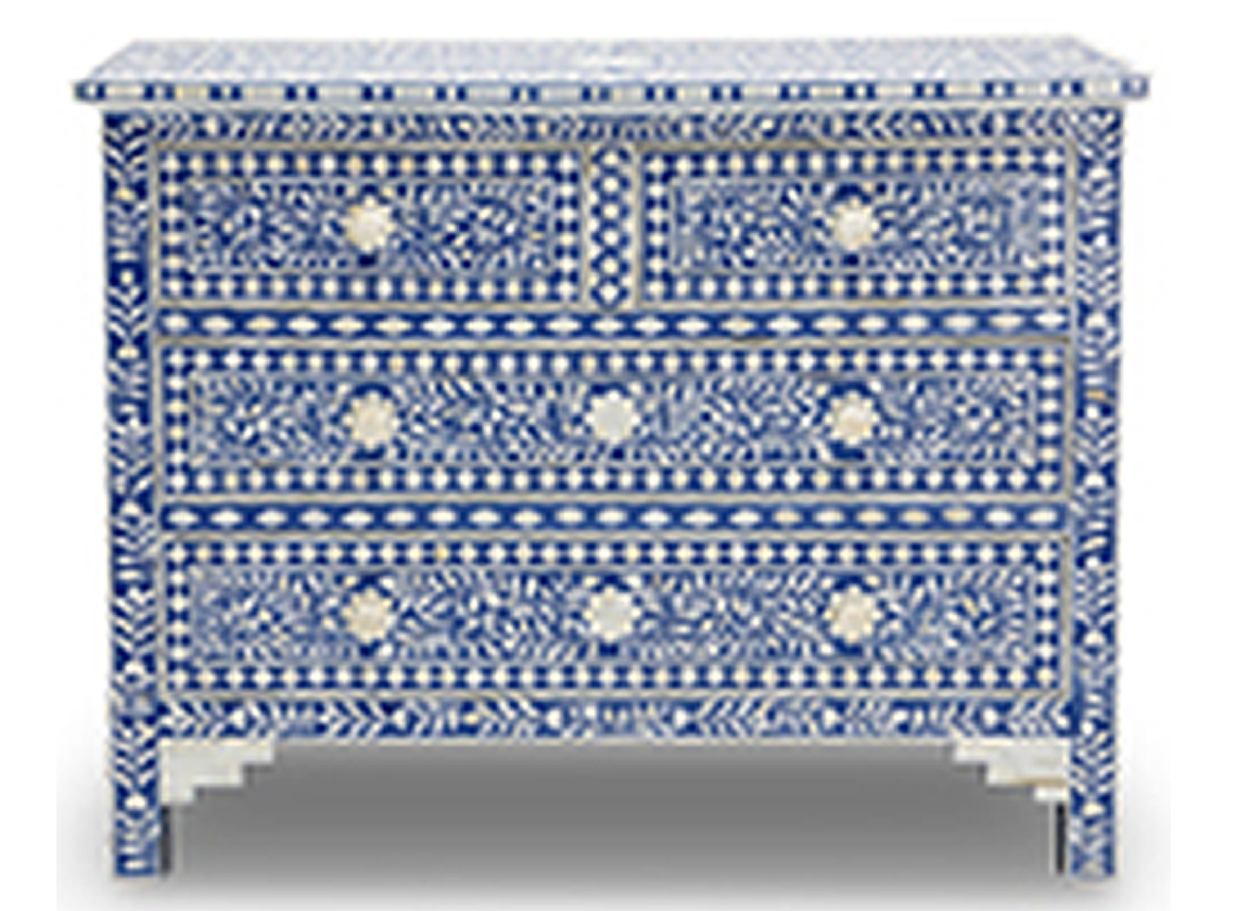 Bone Inlay 4 Drawer Chest in Indigo