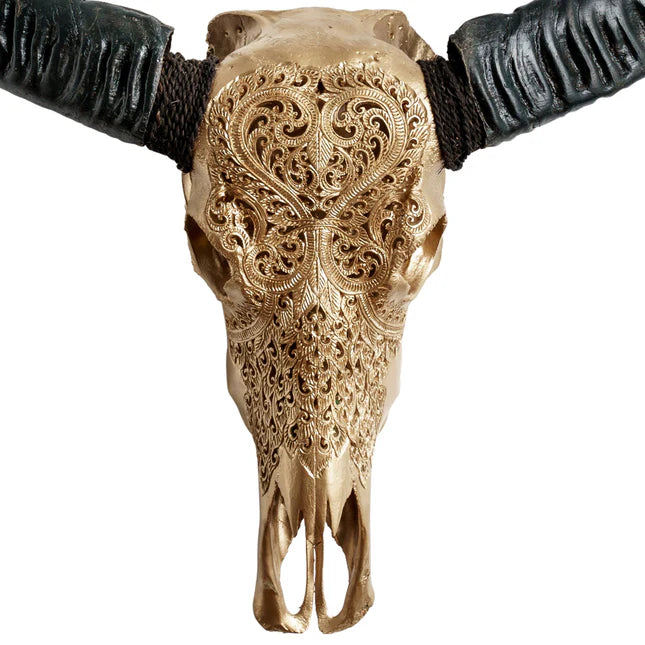 Etched Buffalo Skull in Gold