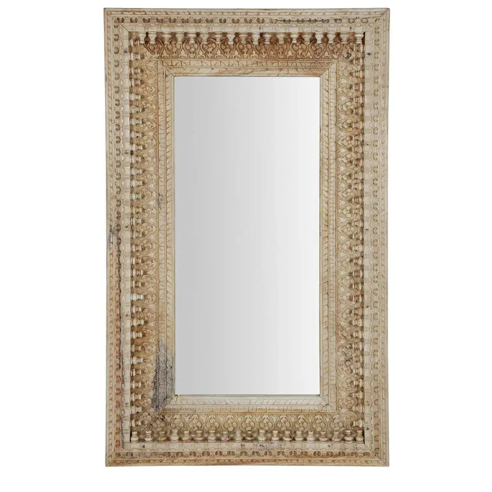 Jaipur Carved Teak Wood Mirror in Natural