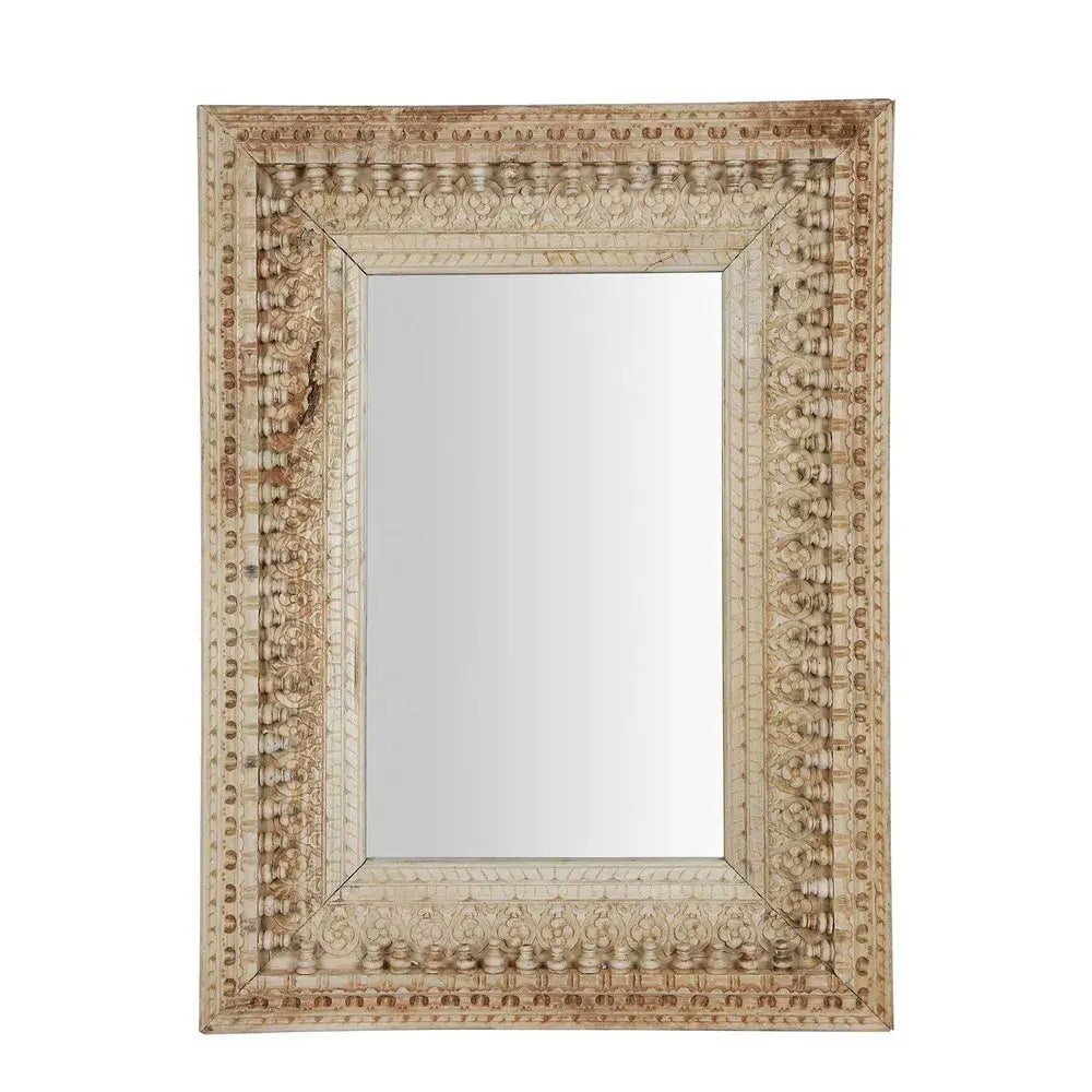 Jaipur Carved Teak Wood Mirror in Natural