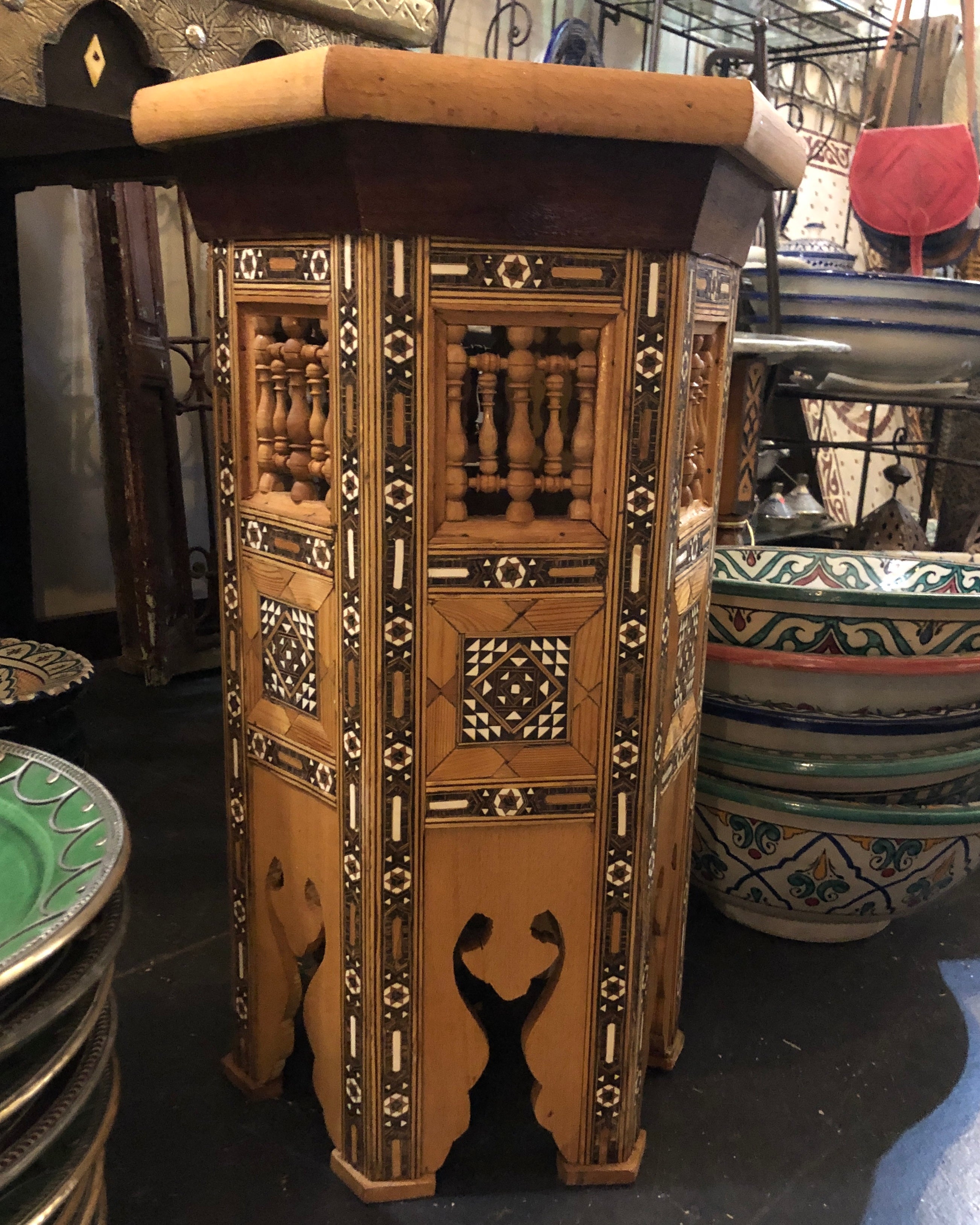 Marquetry Hexagonal Side Table with Bone Inlay