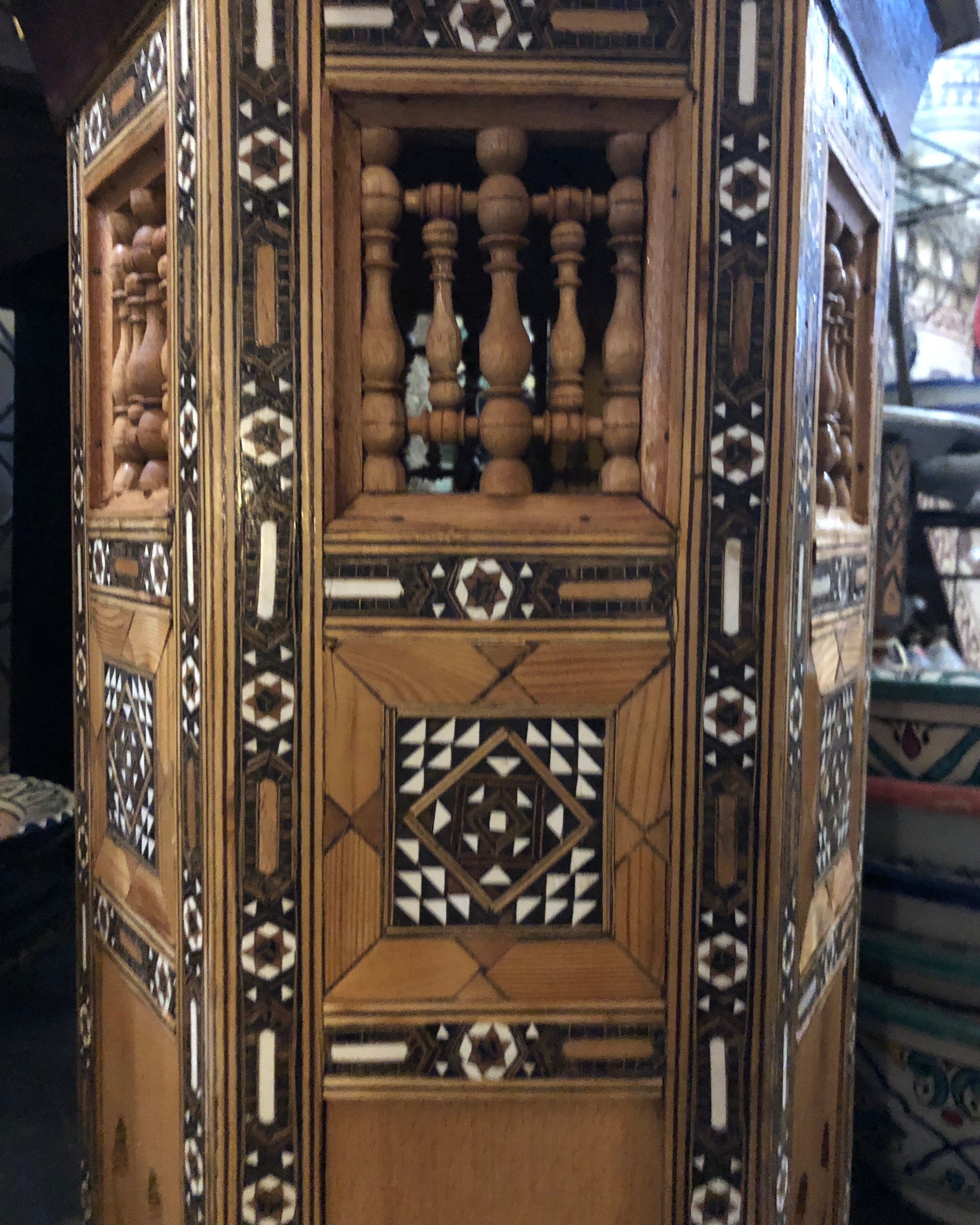 Marquetry Hexagonal Side Table with Bone Inlay