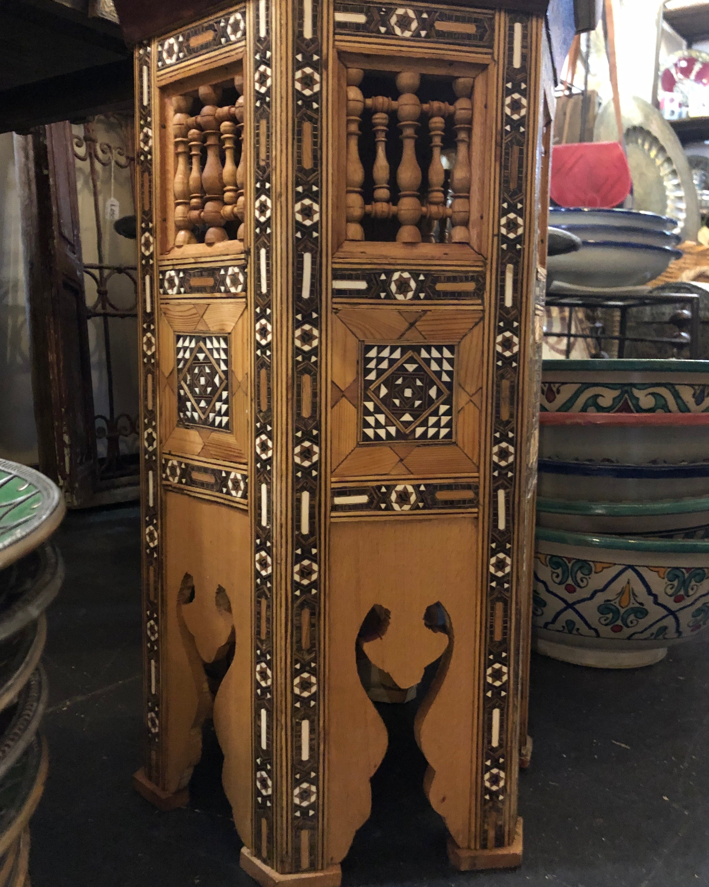Marquetry Hexagonal Side Table with Bone Inlay
