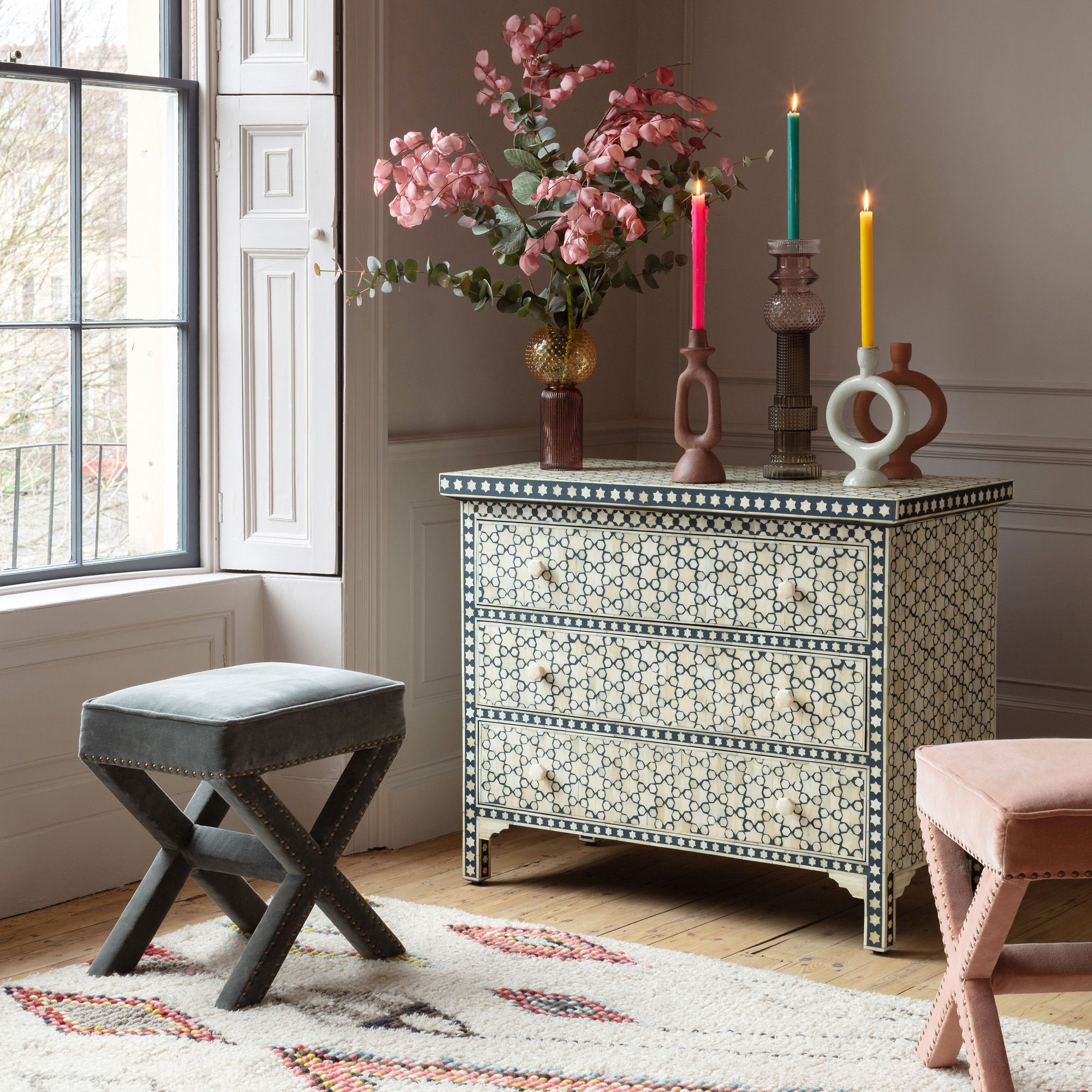 Stella Bone Inlay Bedside Table