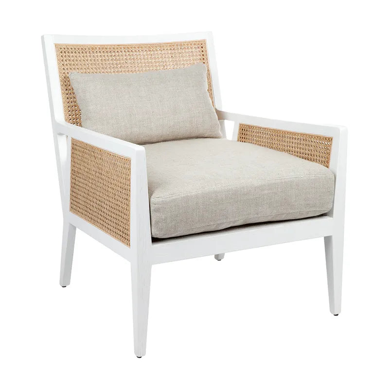 Kane White Rattan Arm Chair in Natural Linen