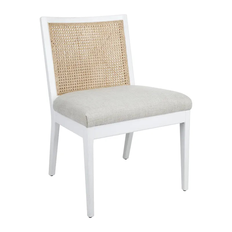 Kane White Rattan Dining Chair in Natural Linen