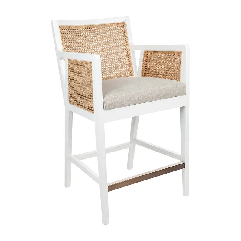 Kane White Rattan Kitchen Stool in Natural Linen