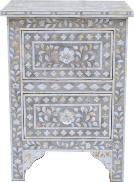Mother of Pearl Inlay 3 Drawer Bedside Chest in Black