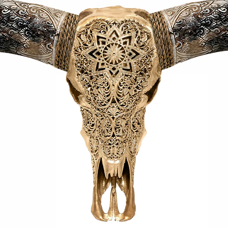 Buffalo Skull with Long Horns in Gold