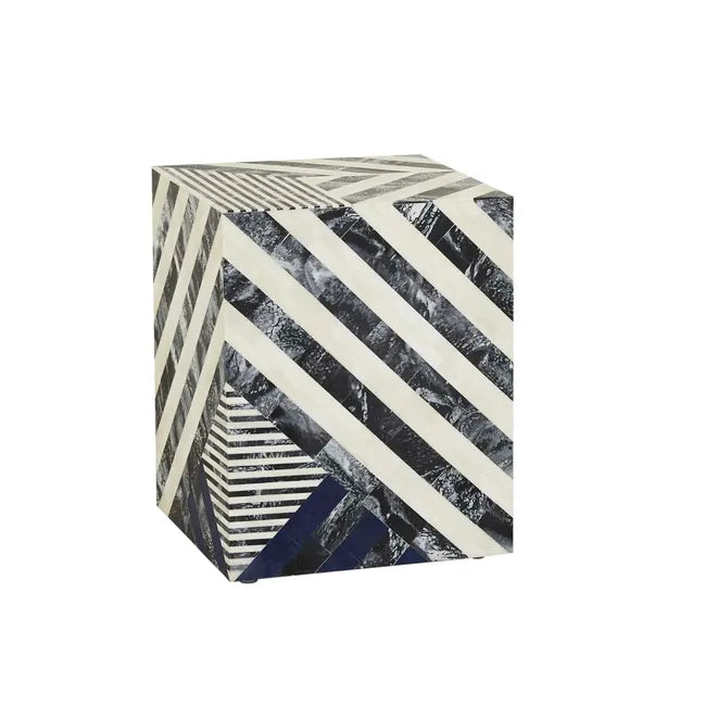 Bone Inlay Chevron Side Table in Navy