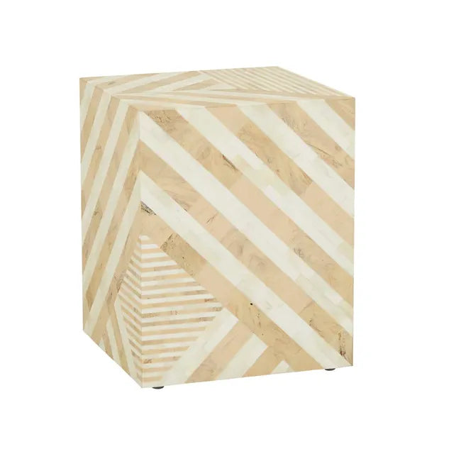 Bone Inlay Chevron Side Table in Natural