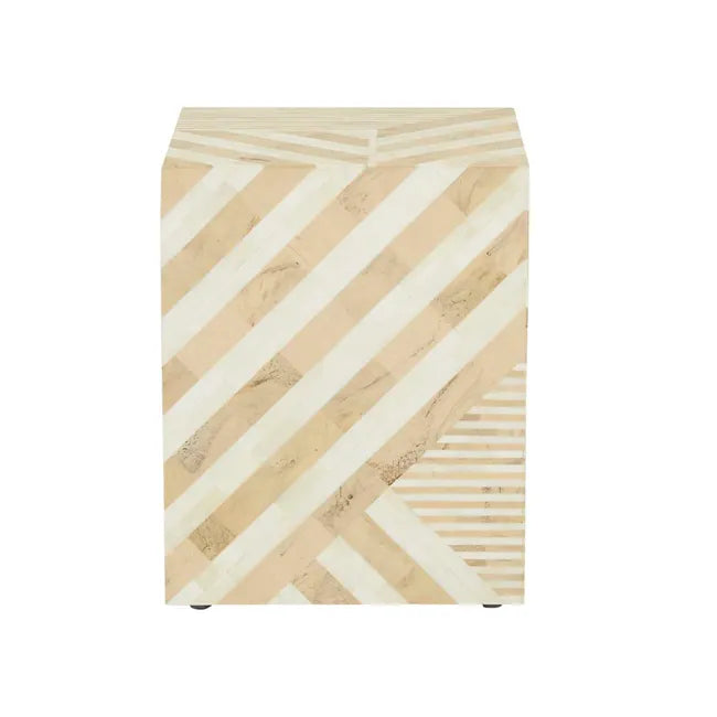 Bone Inlay Chevron Side Table in Natural