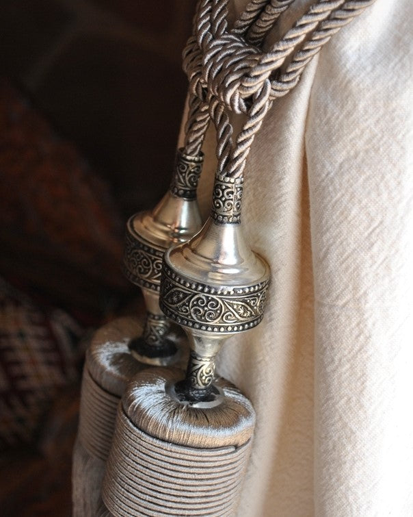Moroccan Cactus Silk & White Brass Curtain Tie Back