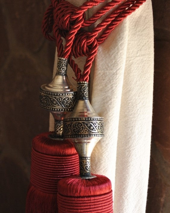 Moroccan Cactus Silk & White Brass Curtain Tie Back